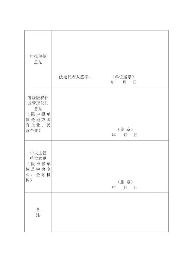 國家版權(quán)局：統(tǒng)一啟用全國版權(quán)示范城市、示范單位等申報(bào)表通知（附申請表）