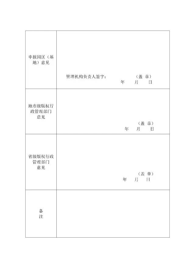 國家版權(quán)局：統(tǒng)一啟用全國版權(quán)示范城市、示范單位等申報(bào)表通知（附申請表）