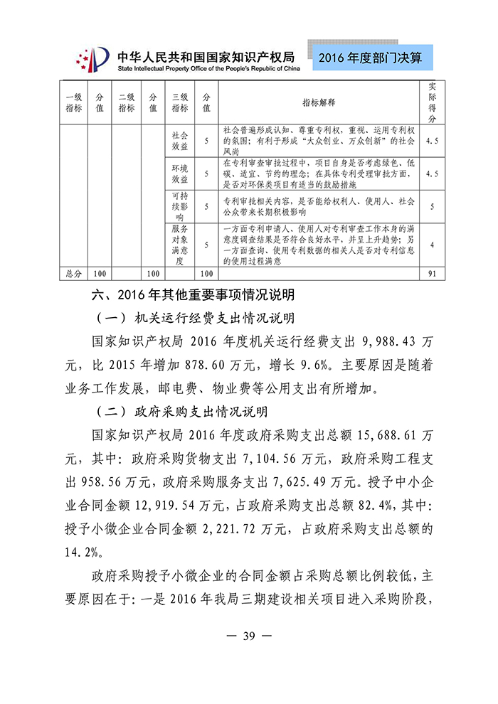 國家知識(shí)產(chǎn)權(quán)局2016年度部門決算