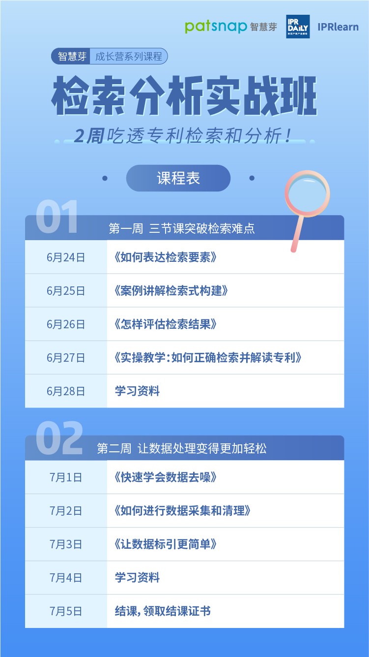 免費報名檢索分析實戰(zhàn)班，2周吃透專利檢索和數(shù)據(jù)處理！
