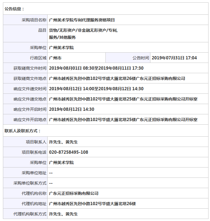 60.5萬！廣州美術(shù)學院專利代理服務資格招標公告（全文）