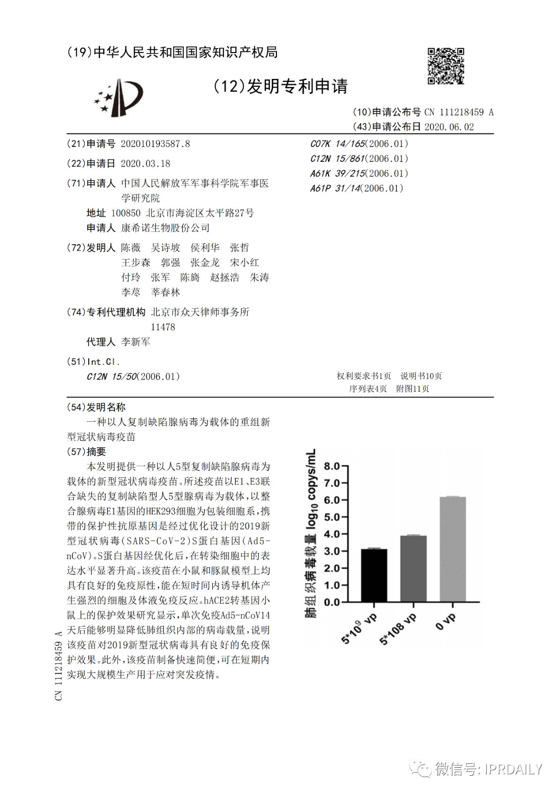 好消息！陳薇團(tuán)隊(duì)獲得國內(nèi)首個新冠疫苗專利！