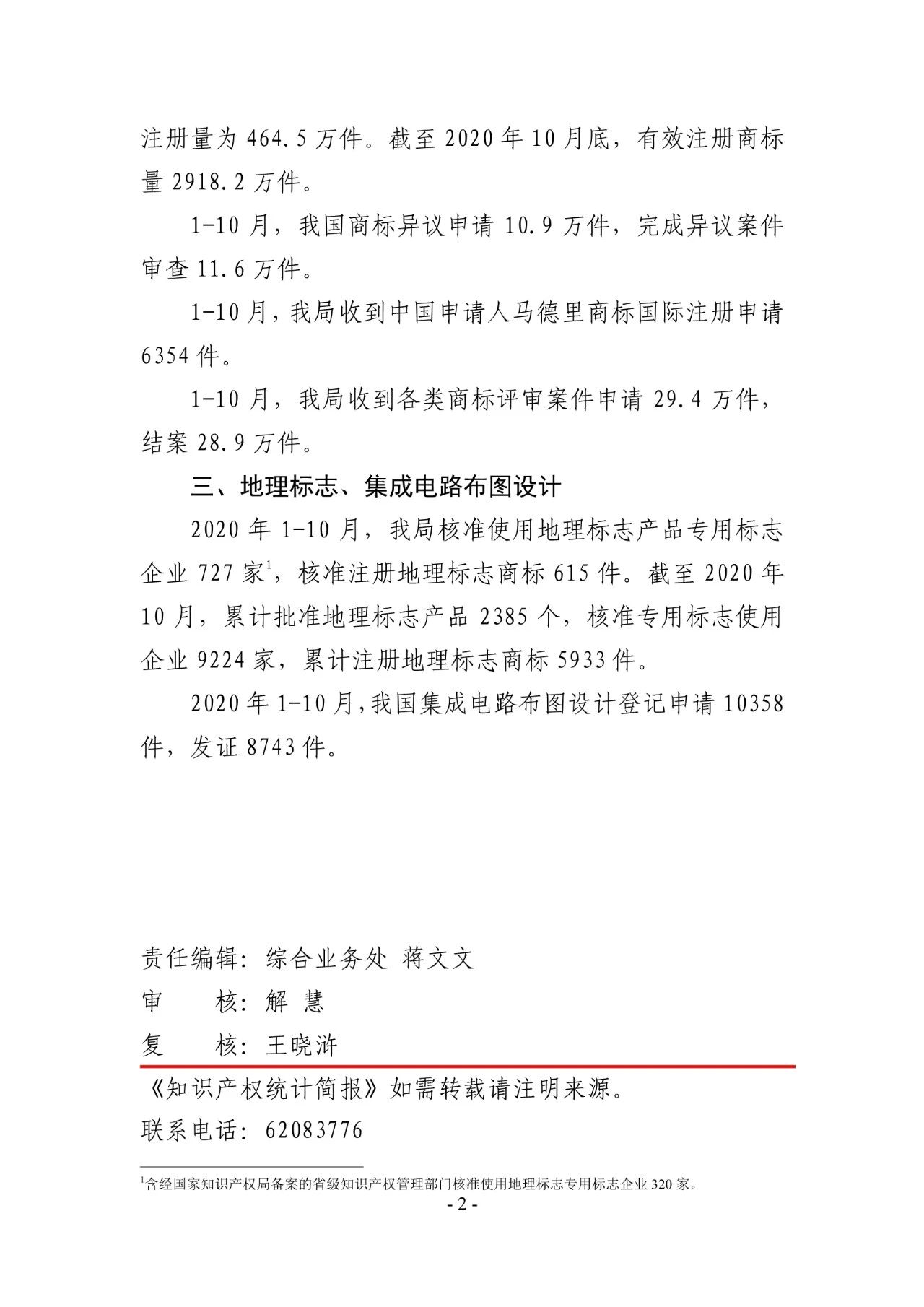 國知局發(fā)布2020年1-10月「專利、商標、地理標志」等統(tǒng)計數(shù)據