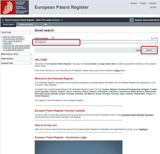歐洲專利局專利法律狀態(tài)和年費(fèi)查詢步驟