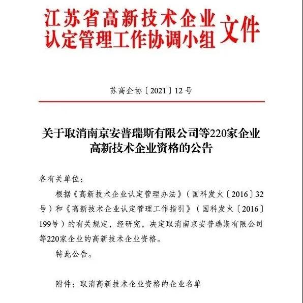 220家企業(yè)被取消高新技術企業(yè)資格，追繳其已享受的稅收優(yōu)惠！