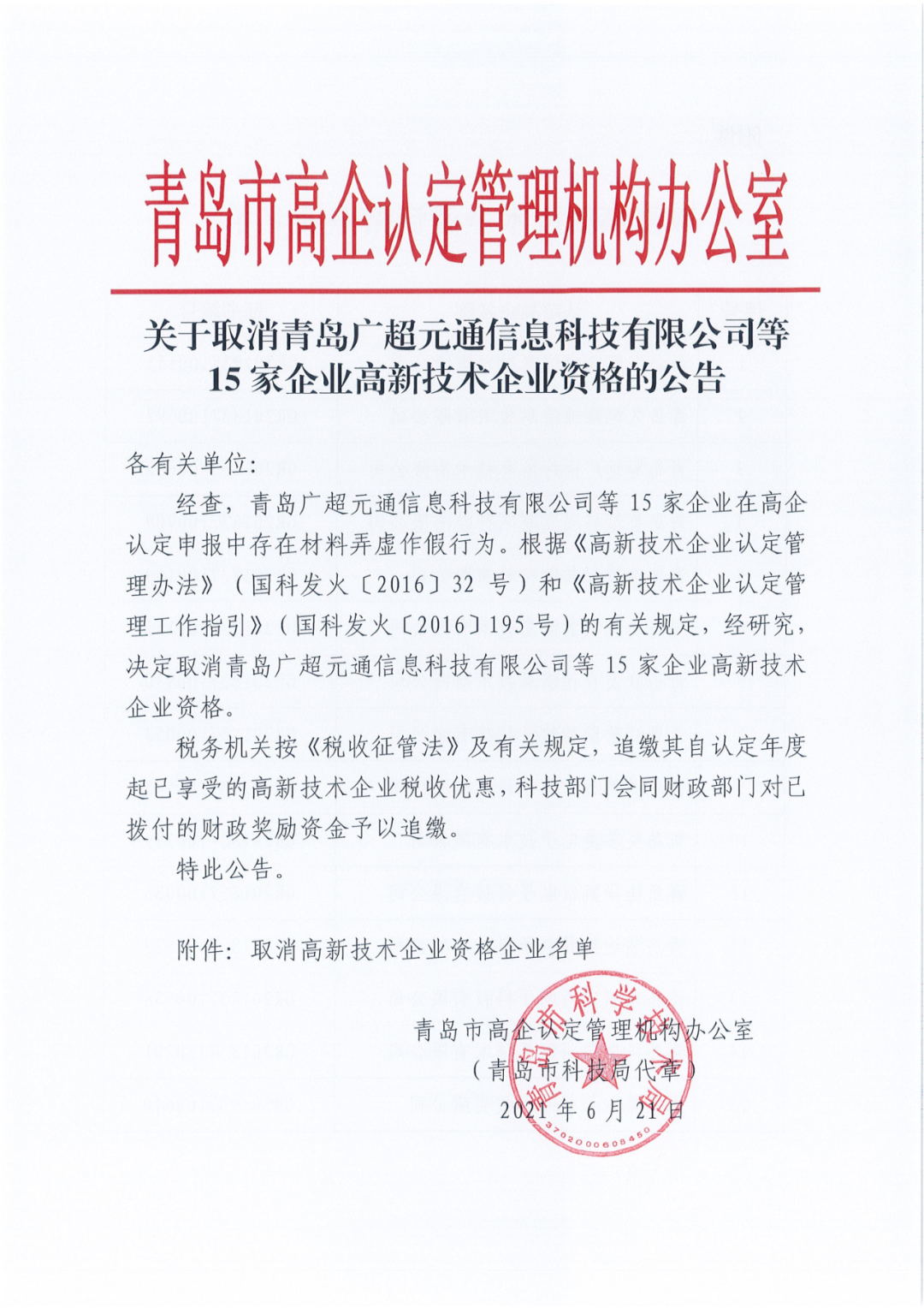 28家企業(yè)被取消高新技術(shù)企業(yè)資格，追繳其已享受的稅收優(yōu)惠及財政獎勵資金！