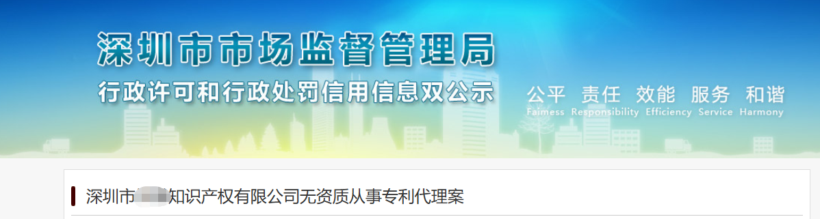 深圳某公司因無資質(zhì)從事專利代理業(yè)務被罰0.3萬元！