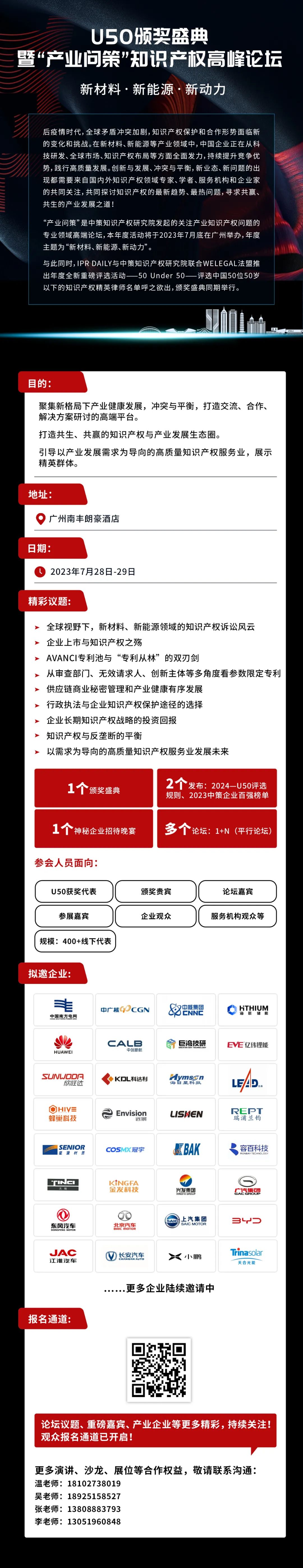 觀眾報(bào)名開(kāi)啟！精彩議題：全球視野下，新材料、新能源領(lǐng)域的知識(shí)產(chǎn)權(quán)訴訟風(fēng)云（擬邀企業(yè)更新中）