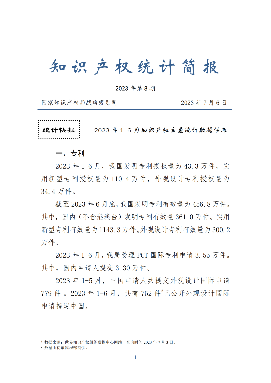 2023年1-6月專利、商標、地理標志等知識產(chǎn)權(quán)主要統(tǒng)計數(shù)據(jù) | 附6月數(shù)據(jù)