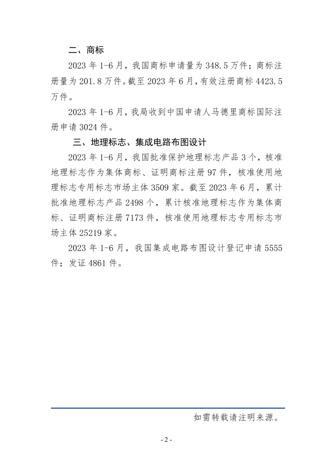 2023年1-6月專利、商標、地理標志等知識產(chǎn)權(quán)主要統(tǒng)計數(shù)據(jù) | 附6月數(shù)據(jù)