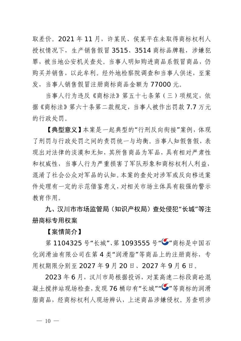 湖北省2023年度知識產(chǎn)權(quán)（商標(biāo)）行政保護(hù)十大典型案例發(fā)布！