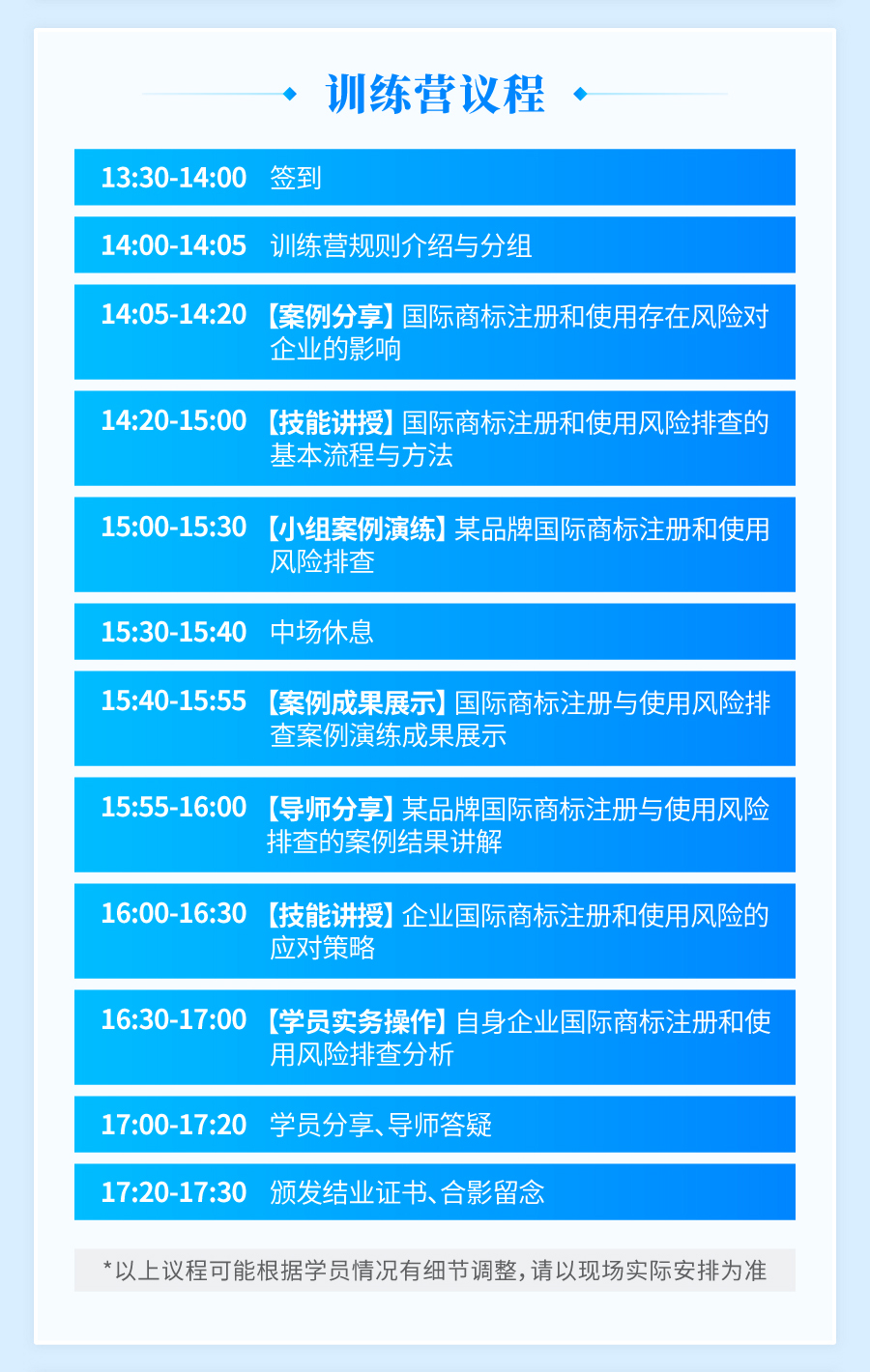 預約參會 | 企業(yè)品牌法務賦能系列訓練營——企業(yè)國際商標注冊與使用風險排查應對實務技能班