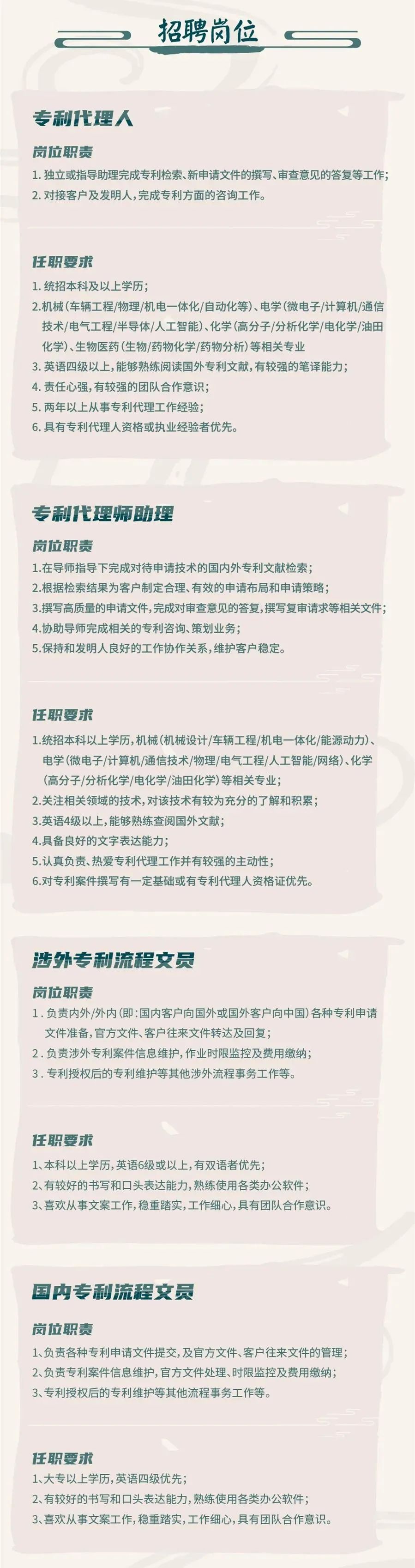 聘！三聚陽光山西太原分公司招聘「專利代理人＋專利代理師助理＋涉外專利流程文員......」