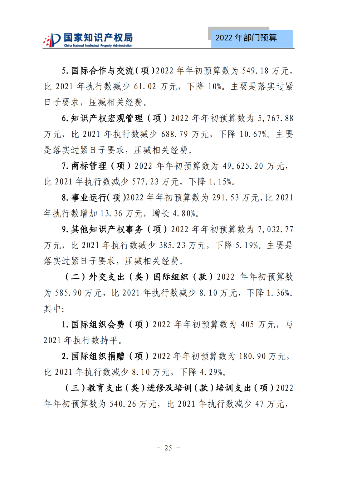 國(guó)知局2022年部門(mén)預(yù)算：專(zhuān)利審查費(fèi)44.7億元，評(píng)選中國(guó)專(zhuān)利獎(jiǎng)項(xiàng)目數(shù)量≥2000項(xiàng)